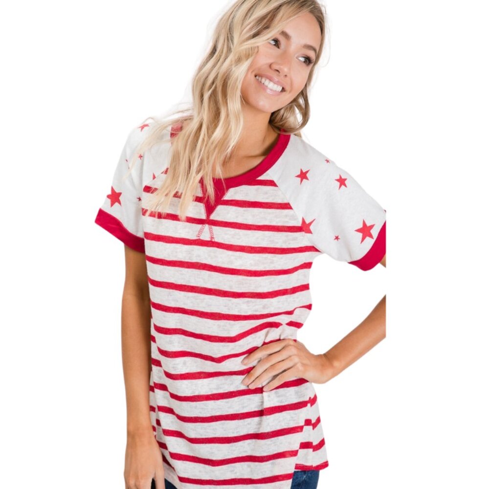 ❤️ 5/$25 FINAL ONE ⚡ Red Star Raglan Tee Forth Of July Size S Hailey & Co